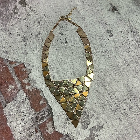 Chico’s Gold Triangle Statement Bib Necklace - Picture 1 of 9